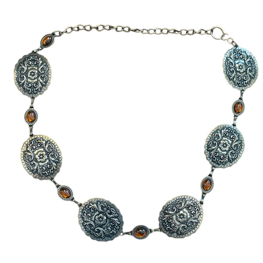 Gold Concho Chain Belt Amber Stones Floral Medallion Boho Western Fits 31-41 - Picture 5 of 9